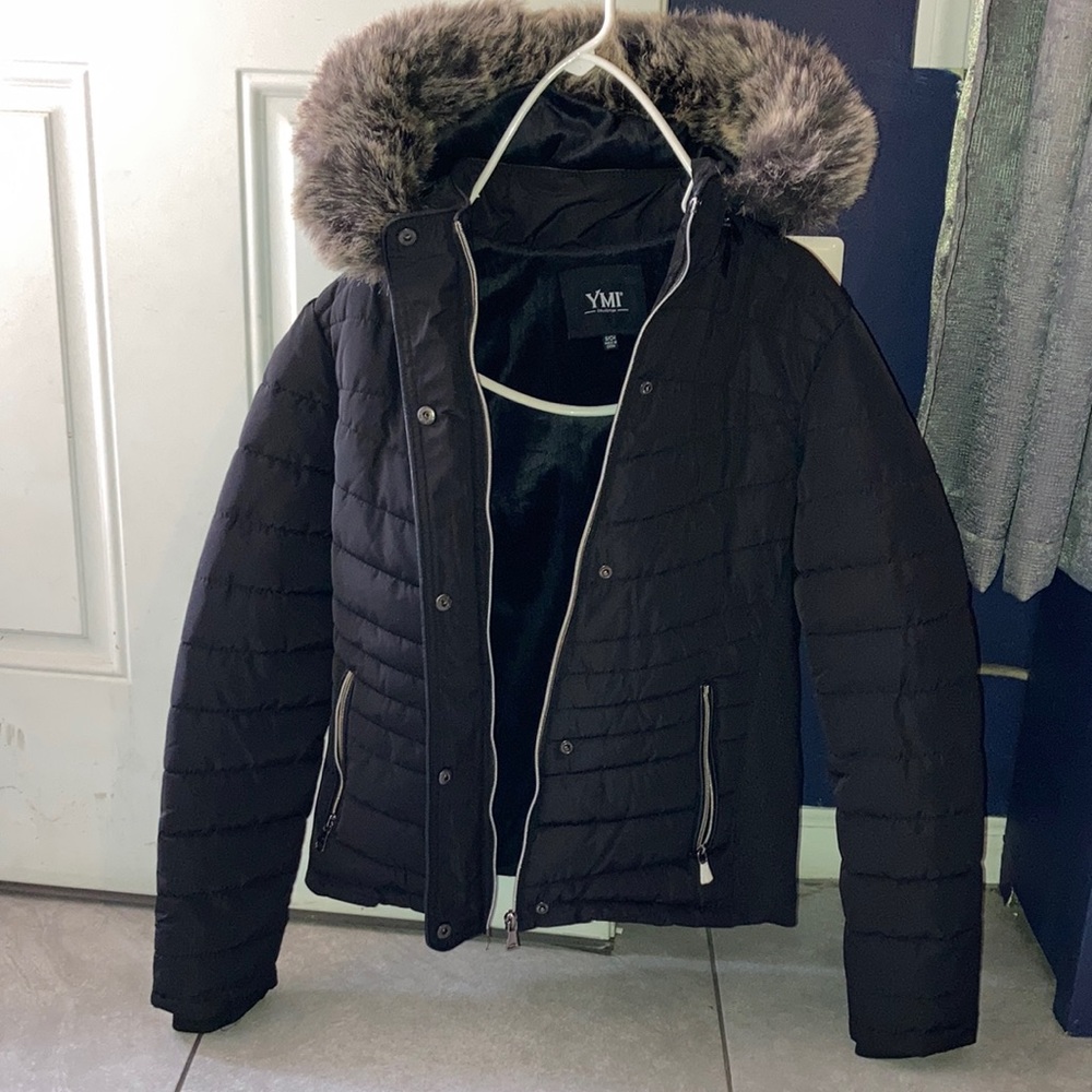 This is a YMI jacket with fur on hood women’s small